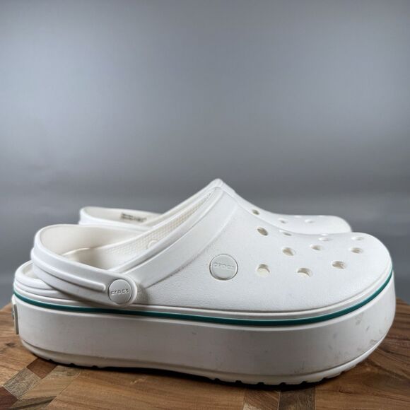 Crocs Crocband Platform Clog Womens 8 White Chunky Waterproof Rubber - Picture 1 of 8